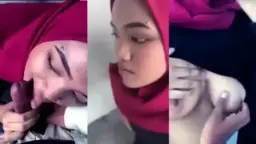 Ukhti Berjilbab Merah Mengucurkan Cairan Panas Ke Dalam Mulut